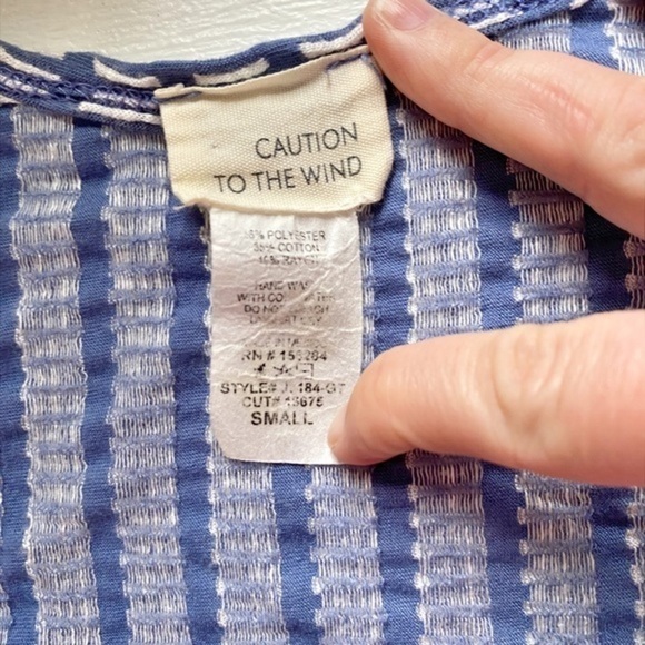 Caution To The Wind Blue‎ and White Sleeveless Dress with Buttons - Picture 3 of 8